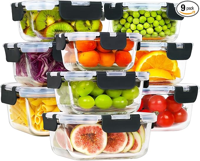 🥗 HOMBERKING – 18 recipientes de vidrio para almacenamiento de alimentos