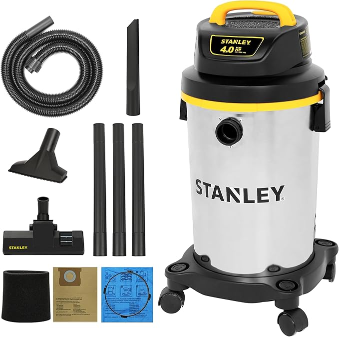 Aspiradora húmeda y seca Stanley 4 galones 4 HP de acero inoxidable