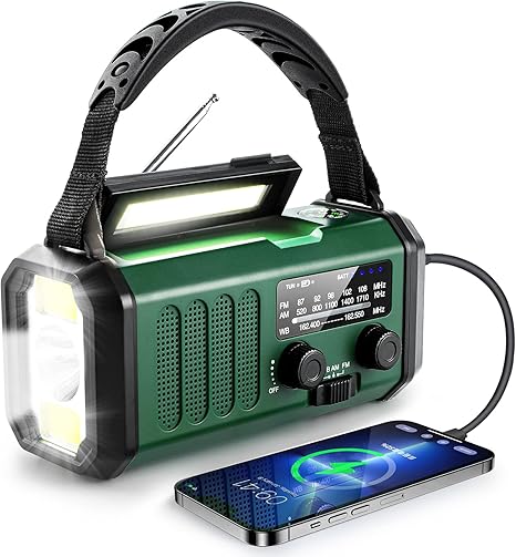 Radio de emergencia solar y de manivela 10000 mAh con linterna LED y NOAA